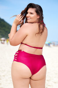 Plus size triangle top with removable pads and hooks at the back - Cherry