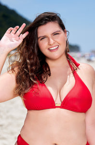 Mix & Match: Plus size triangle top + bikini bottoms with wide sides - Intense red