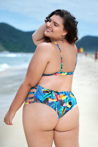 Plus size bikini set: Triangle bra top and bikini bottoms with side straps - Bird feathers