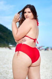 Mix & Match: Plus size triangle top + bikini bottoms with wide sides - Intense red