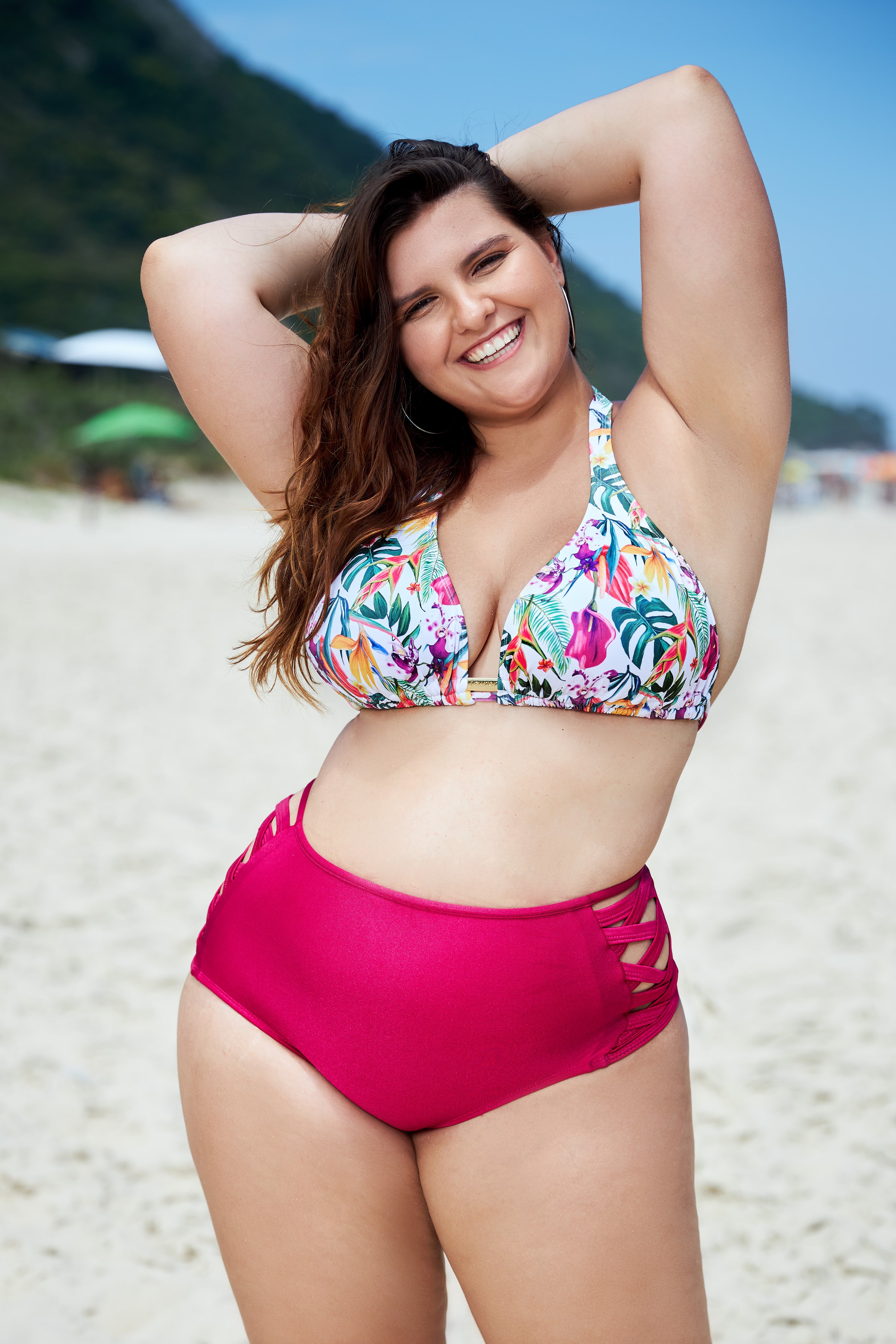 Plus Size Triangel Top - Bird of Paradise & Orchidee