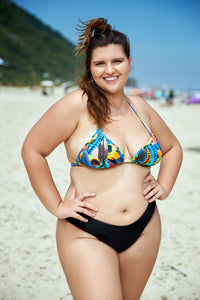 Mix & Match: Plus Size Triangel Top mit Haken hinten + High-leg Bikinihose - Vogelfedern