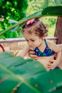 Baby girl bikini set - Bird of Paradise in blue