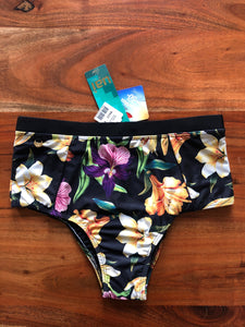 Black Floral Übergröße Bikini Set mit hoch taillierter Bikinihose Gr. 40 bis 48