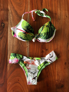 Bikini-Set: Oberteil mit Push-up-Effekt und Bikinihose mit Breitere Seiten - Orchideen