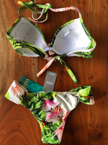 Bikini-Set: Oberteil mit Push-up-Effekt und Bikinihose mit Breitere Seiten - Orchideen