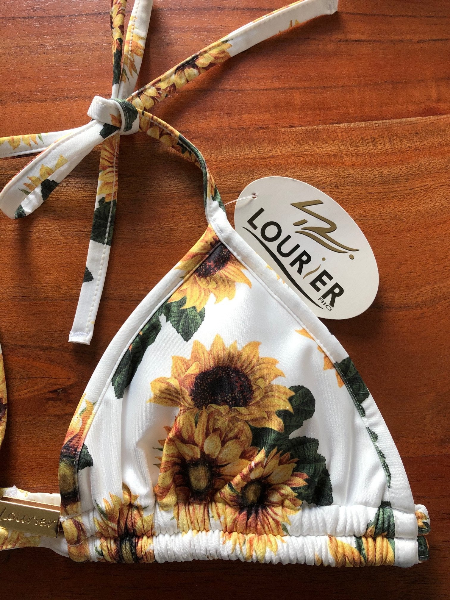 Triangle bikini top with hook at the back - Sunflowers