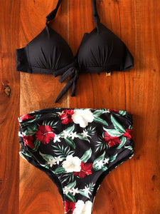 Conjunto de biquíni: top com calcinha cintura alta dupla face - Hibisco