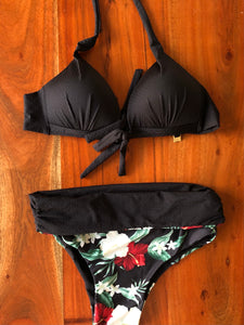 Bikini set with reversible high waisted bottoms - Hibiscus