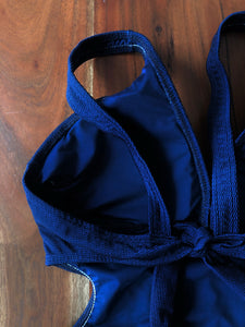 Backless swimsuit with side ties Sizes 40 to 46 - Navy blue 