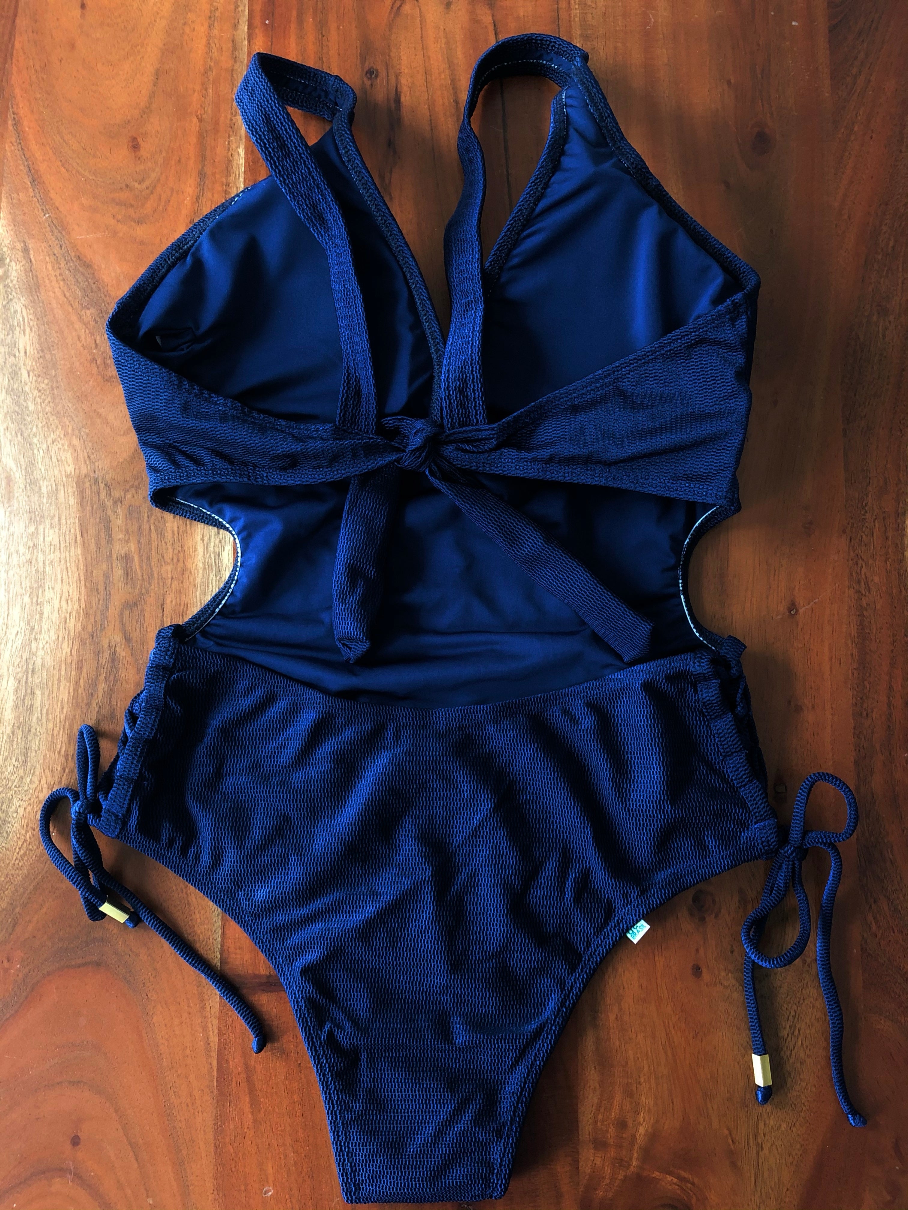 Backless swimsuit with side ties Sizes 40 to 46 - Navy blue 