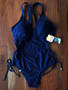 Backless swimsuit with side ties Sizes 40 to 46 - Navy blue 