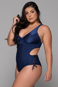 Backless swimsuit with side ties Sizes 40 to 46 - Navy blue 