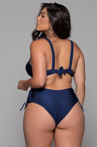 Backless swimsuit with side ties Sizes 40 to 46 - Navy blue 